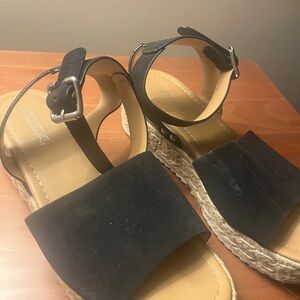 Soda Black Espadrille Platform Sandals with Ankle Buckle